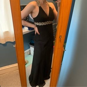 New Years Eve Faviana Couture Black and Silver Open Back Prom Dress